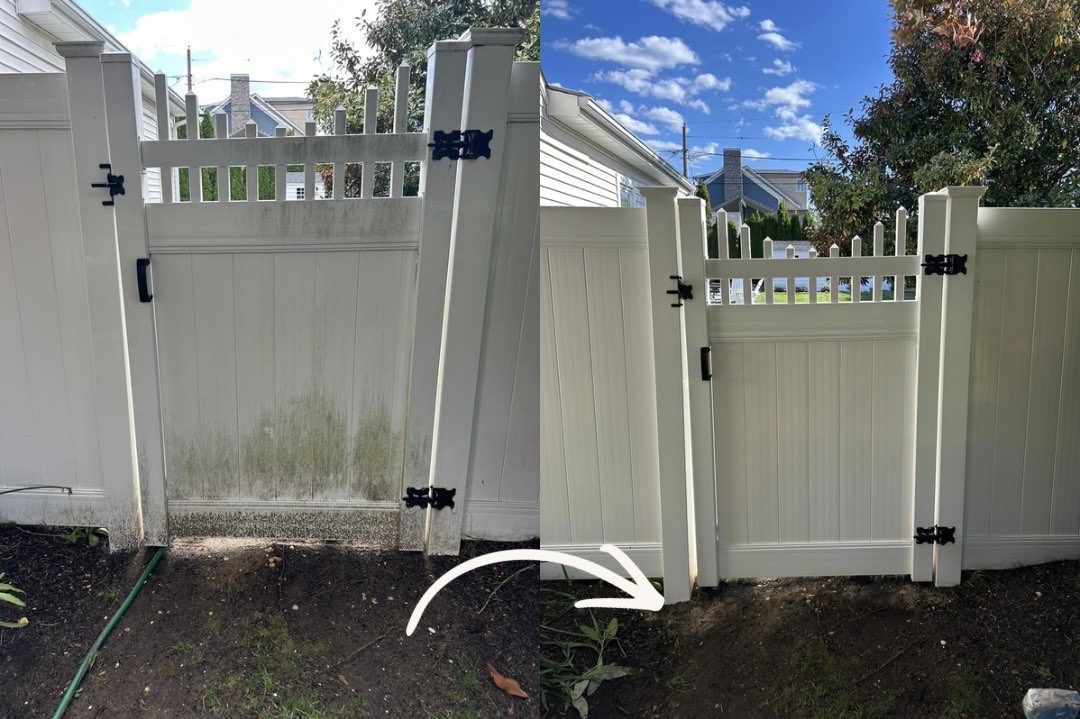 Fence gate cleaning before and after